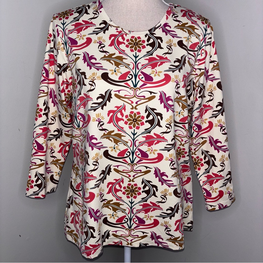 J McLaughlin NEW fall foliage print Signature tee shirt 3/4 sleeves size XL